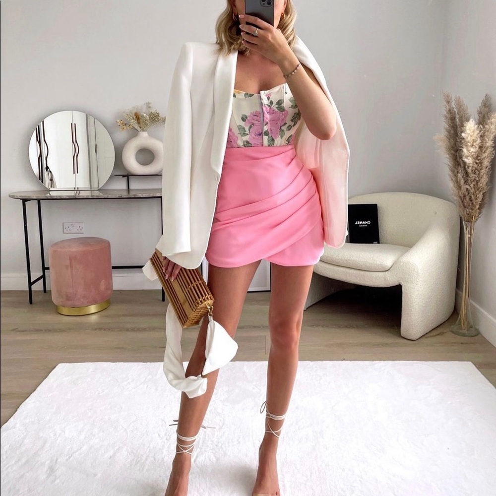 ZARA NEW WOMAN HIGH-WAIST DRAPED MINI SKIRT MID-PINK